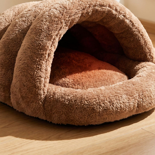 Semi-Enclosed Plush Cat Bed House