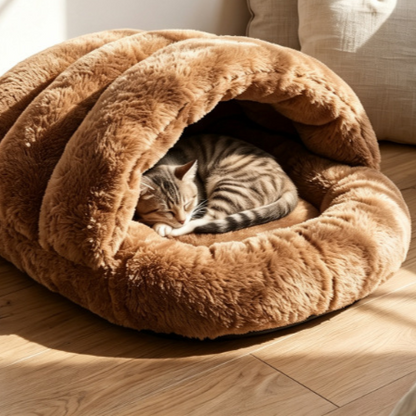 Semi-Enclosed Plush Cat Bed House