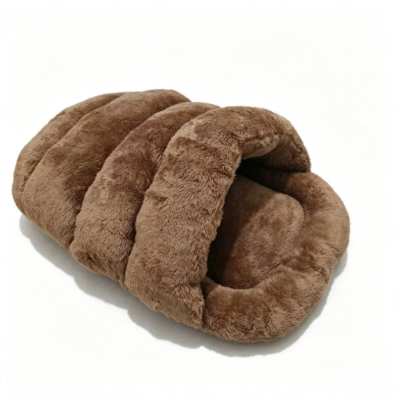 Semi-Enclosed Plush Cat Bed House