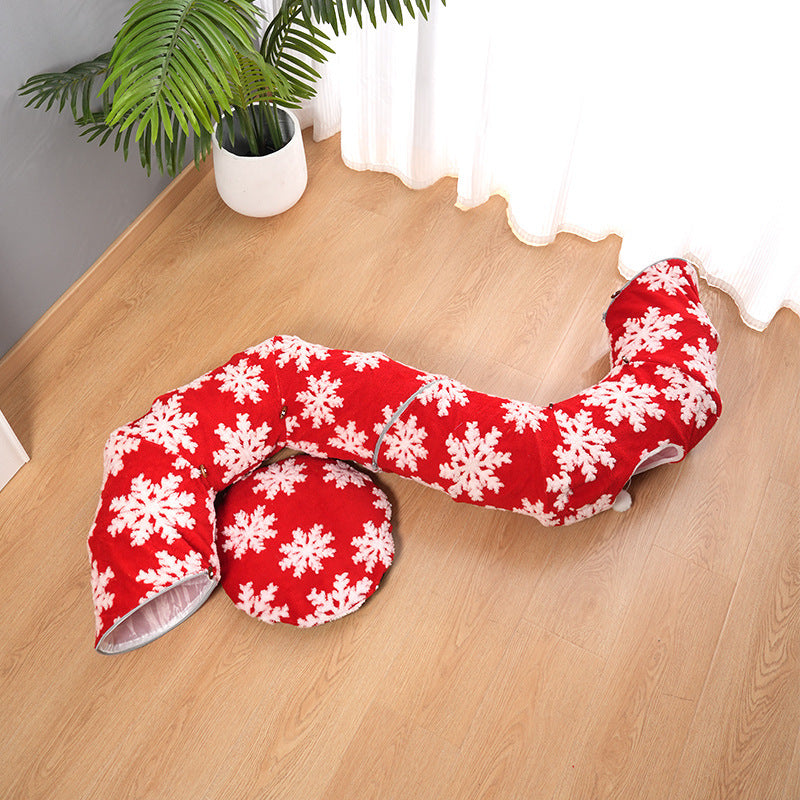 Red Snowflake Foldable Tunnel Cat Bed